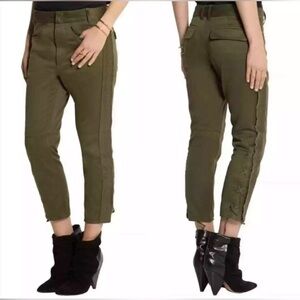 ISABEL MARANT Sz 42 Jessie Pants 100% Cotton Cropped Lace At Hem Olive Green